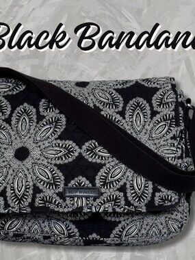 Vera Bradley Black Bandana Messenger Laptop Bag Retired Quilted Work Purse